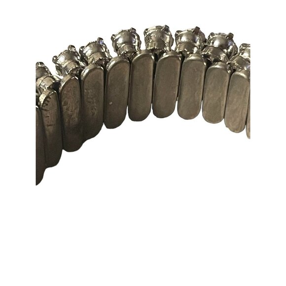 Icy Clear Rhinestone 3 Row Stretch Bangle Bracelet Silver Tone VTG Wedding Prom - Picture 6 of 12